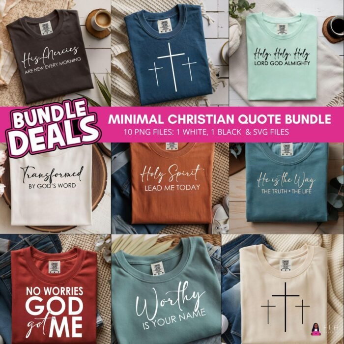 Minimal Christian Quote SVG PNG Bundle, Faith Shirt Designs, Bible Verse PNG