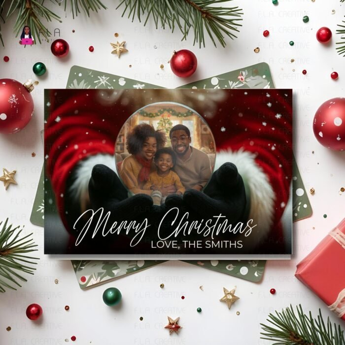 Santa Snow Globe Canva Card Template, Christmas Photo Card Editable, Holiday Photo Frame, Family Christmas Card, Commercial Use