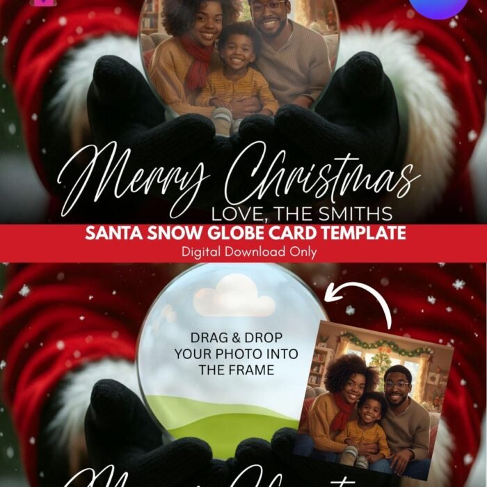 Alternative view of Santa Snow Globe Canva Card Template, Christmas Photo Card Editable, Holiday Photo Frame, Family Christmas Card, Commercial Use