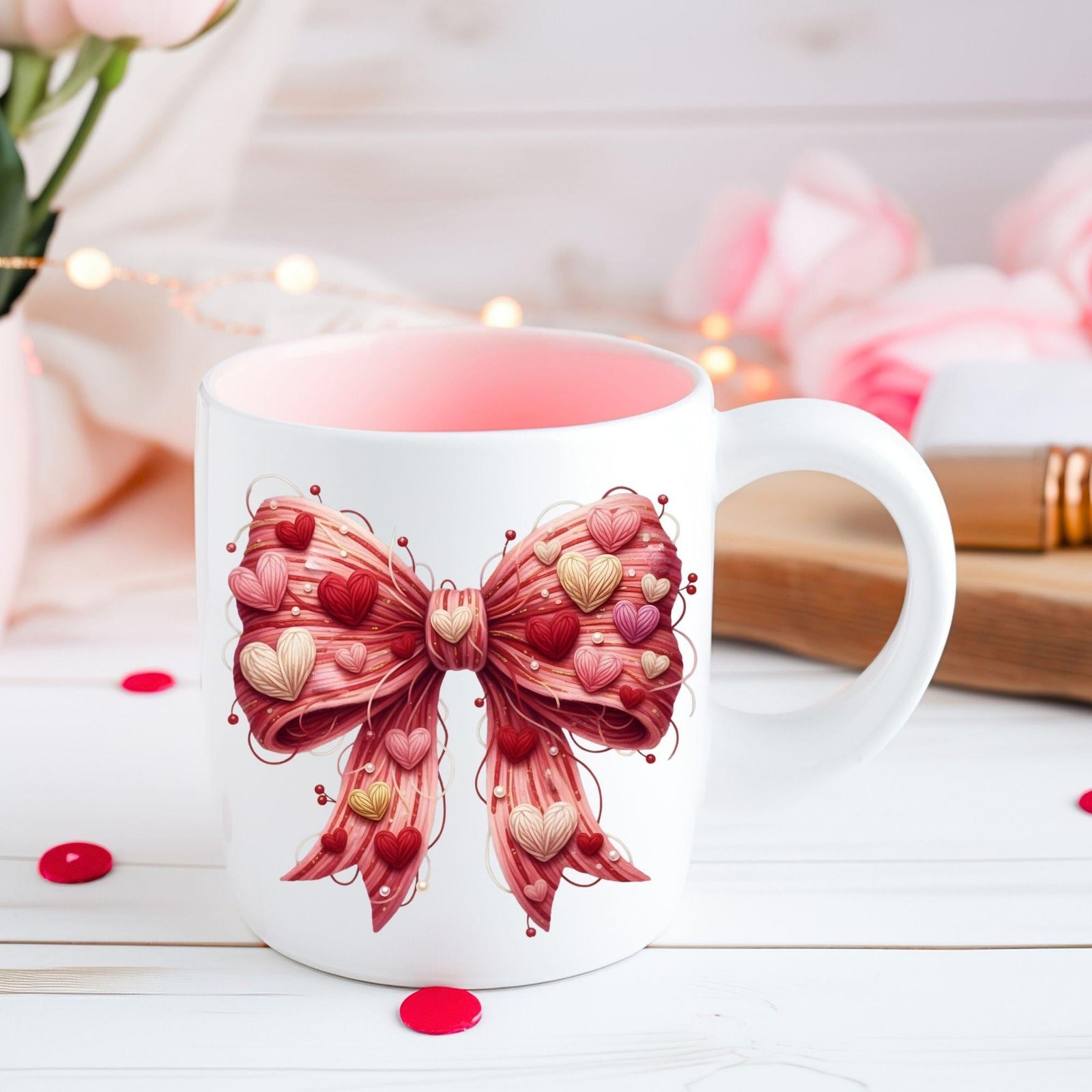 Faux Yarn Heart Bow PNG, Coquette Valentine Bow Clipart, Pink Red Layered Hearts PNG, Sublimation Design, Cute Aesthetic Bow Art - Image 4