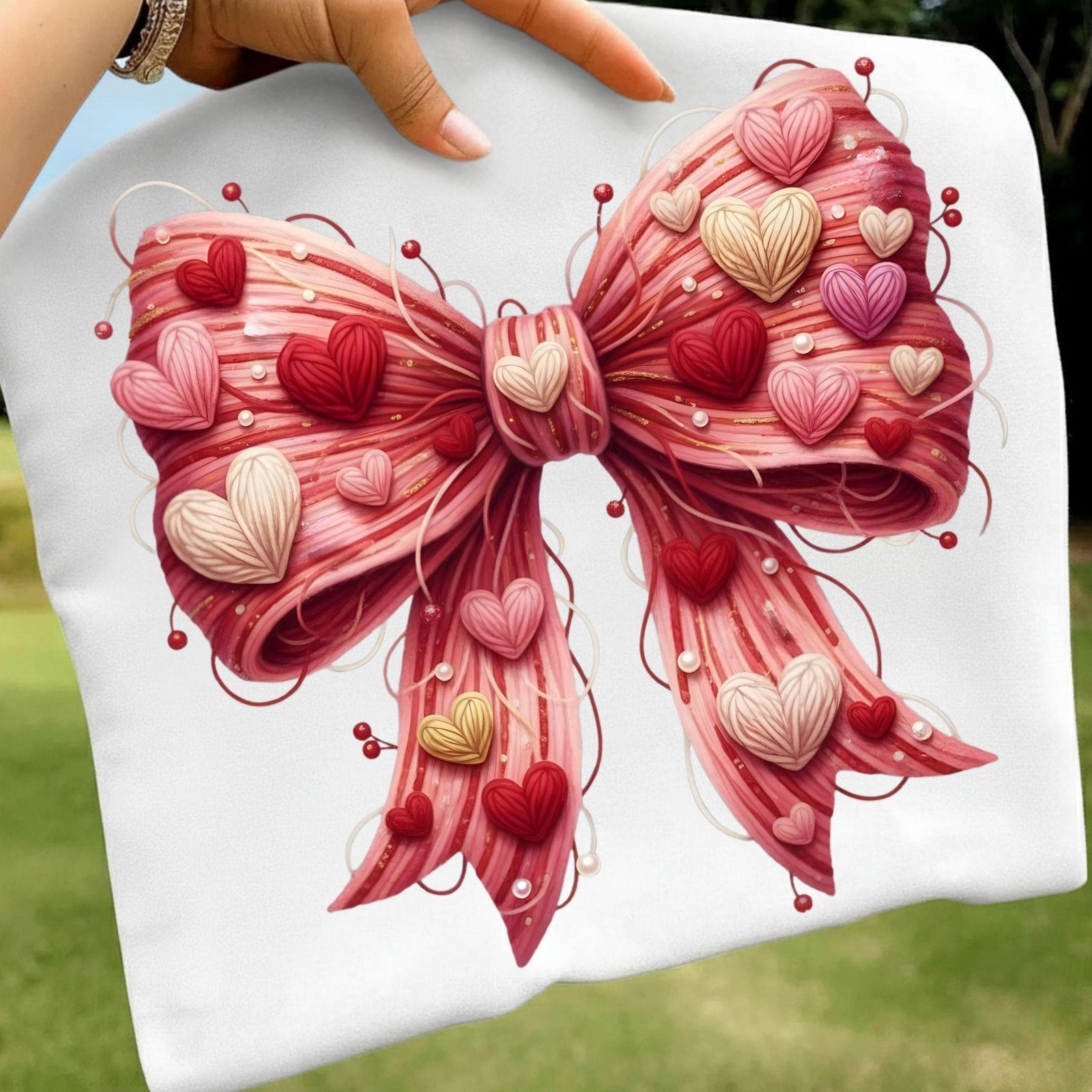 Faux Yarn Heart Bow PNG, Coquette Valentine Bow Clipart, Pink Red Layered Hearts PNG, Sublimation Design, Cute Aesthetic Bow Art - Image 5