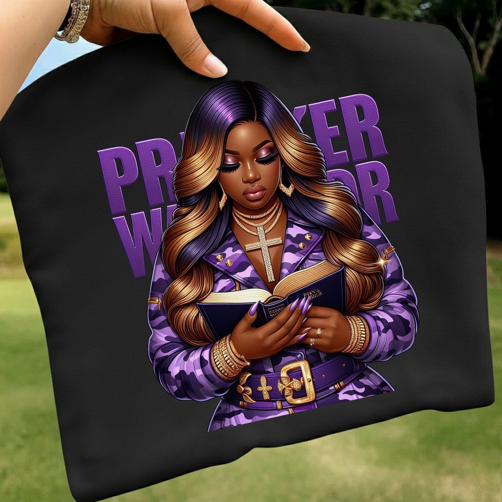 Prayer Warrior PNG, Christian Black Woman Clipart, Religious Sublimation Design, Gospel Shirt PNG, Faith Warrior Graphic, DTF Print File - Image 5