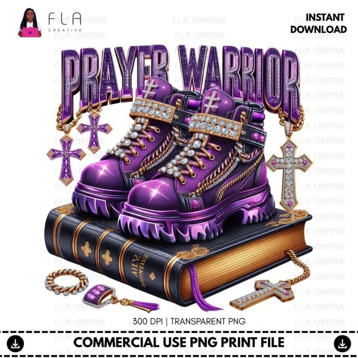 Alternative view of Prayer Warrior PNG, Christian Combat Boots Clipart, Purple Faith Png, Holy Bible Sublimation Design, Gospel Shirt Png, DTF, Religious Art