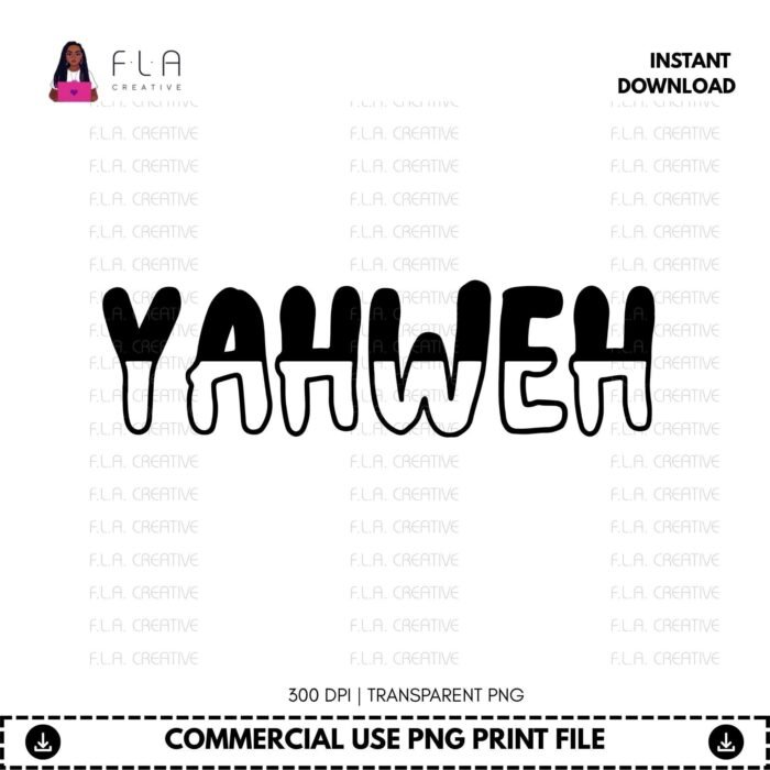 Alternative view of YAHWEH Black Outline PNG | Minimal Christian Sublimation Design | Faith Outline DTF Print | Instant Digital Download Png for Crafts