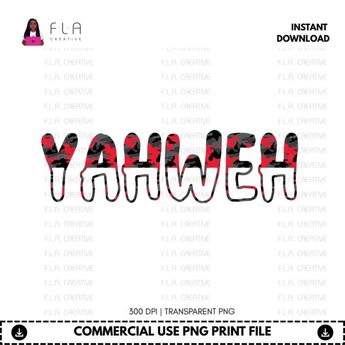 Alternative view of YAHWEH Red Camo PNG | Christian Camo Sublimation Design | Faith Military Style Print for Shirts | Instant Digital Download PNG