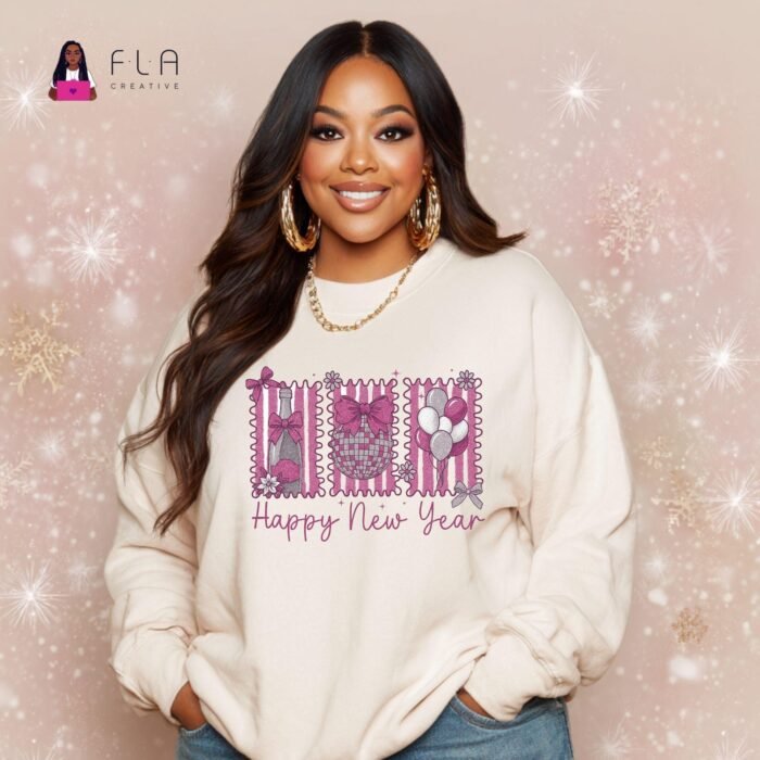 Happy New Year PNG Retro Pastel Stamps Design | New Year Shirt Sublimation PNG | Cute Champagne Disco Ball Balloons | Digital Download