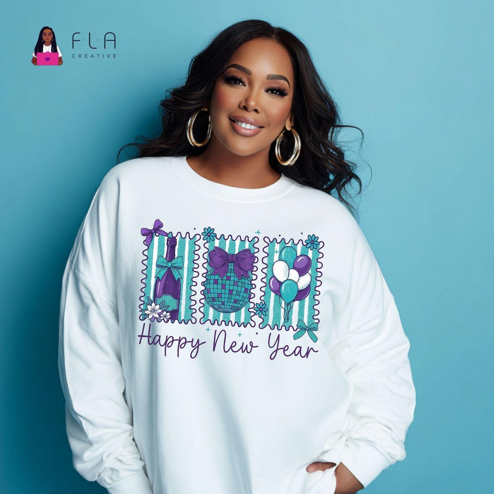 Happy New Year PNG Retro Pastel Stamps Design | New Year Shirt Sublimation PNG | Cute Champagne Disco Ball Balloons | Digital Download