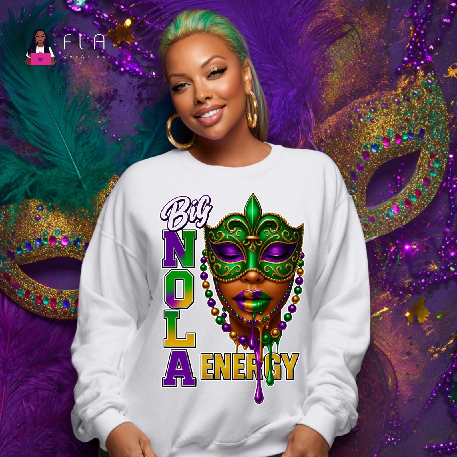 Big NOLA Energy Mardi Gras PNG | Carnival Mask Graphic for Shirts | New Orleans Party Design | Sublimation & DTF Print | Digital Download