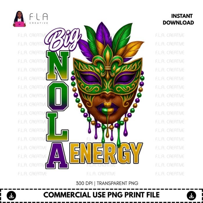 Alternative view of Big NOLA Energy Mardi Gras PNG | Carnival Mask Graphic for Shirts | New Orleans Party Design | Sublimation & DTF Print | Digital Download