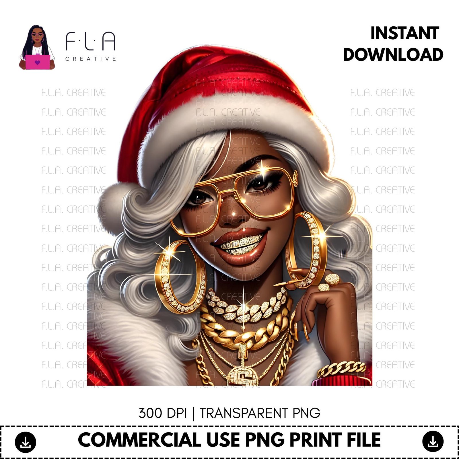Hip Hop Santa PNG Bundle, Black Santa Clipart, Christmas PNG Set, Urban Santa Graphics, Afrocentric Xmas Art, Sublimation Designs, DTF Print - Image 3