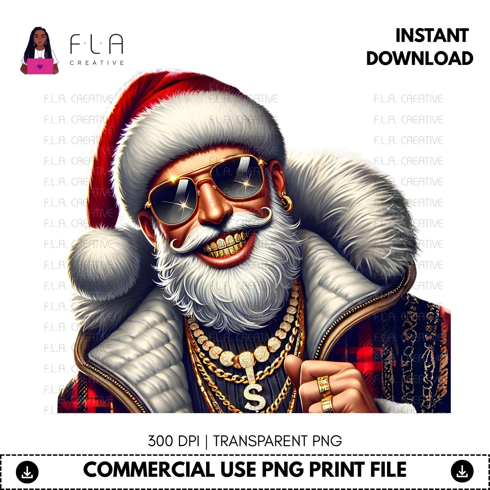 Hip Hop Santa PNG Bundle, Black Santa Clipart, Christmas PNG Set, Urban Santa Graphics, Afrocentric Xmas Art, Sublimation Designs, DTF Print - Image 4
