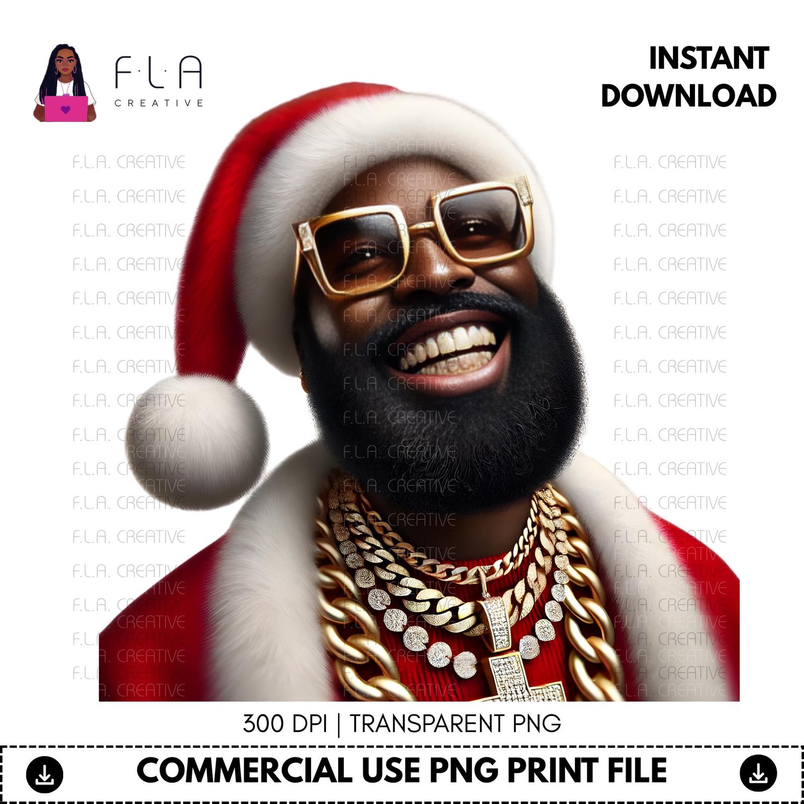 Hip Hop Santa PNG Bundle, Black Santa Clipart, Christmas PNG Set, Urban Santa Graphics, Afrocentric Xmas Art, Sublimation Designs, DTF Print - Image 5