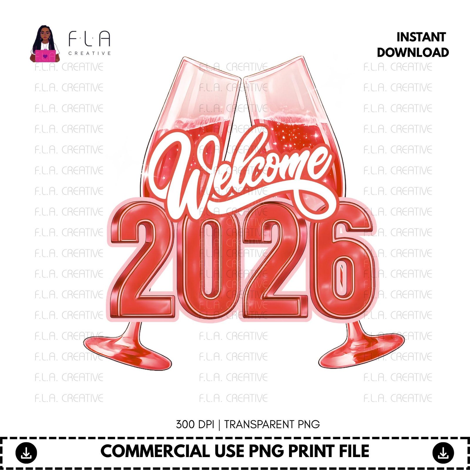 Welcome 2026 PNG Red, Bold New Year Champagne Design, New Years Shirt PNG, Sublimation DTF - Image 2