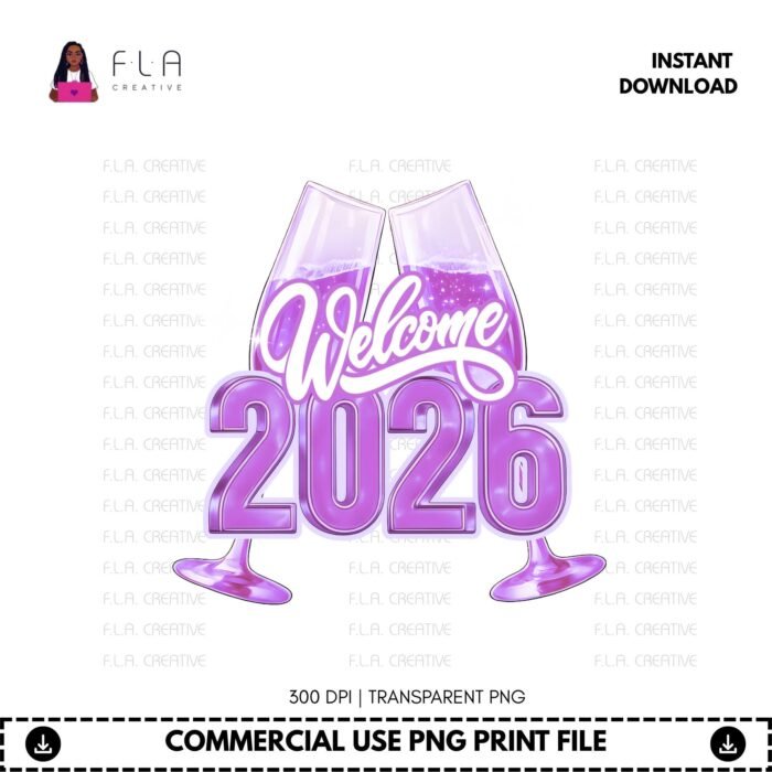 Alternative view of Welcome 2026 PNG Purple, Glam New Year Champagne Glasses, New Years Shirt Design, Sublimation
