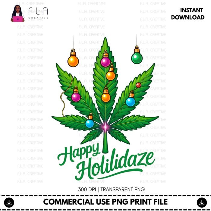 Alternative view of Happy Holidaze PNG, Weed Leaf Christmas Design, Cannabis Holiday Shirt PNG, Stoner Xmas Clipart, Funny Christmas PNG, Digital Download
