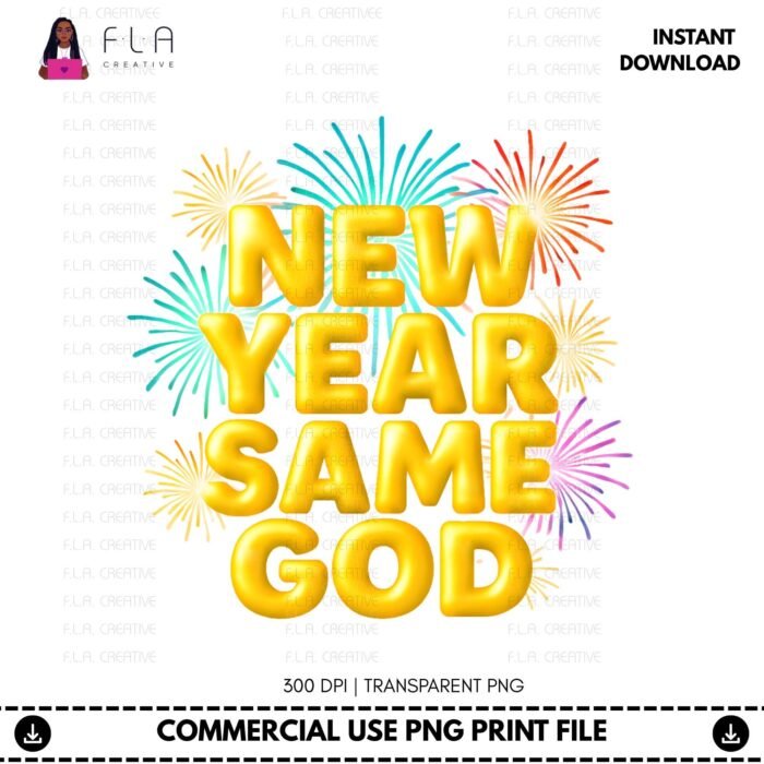 Alternative view of New Year Same God Fireworks PNG, Christian New Year Shirt Design, Faith Quote Graphic, Religious Sublimation, DTF Print File