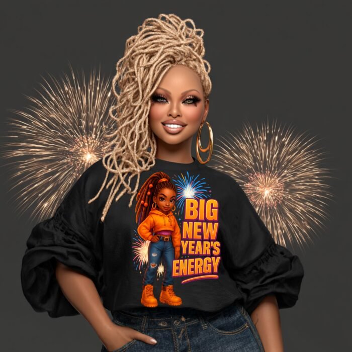 Big New Year’s Energy PNG, Cute Black Girl New Year Sublimation Design, NYE Shirt Graphic, Afro Girl Clipart, Instant Digital Download