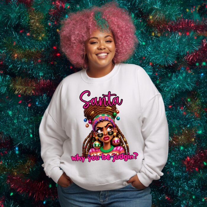 Santa Why You Be Judgin PNG | Black Girl Pink Christmas Png | Funny Holiday Sublimation Design | Christmas Shirt Clipart  (Digital Download)