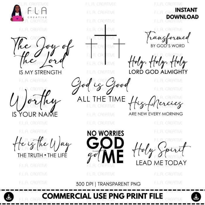 Alternative view of Minimal Christian Quote SVG PNG Bundle, Faith Shirt Designs, Bible Verse PNG
