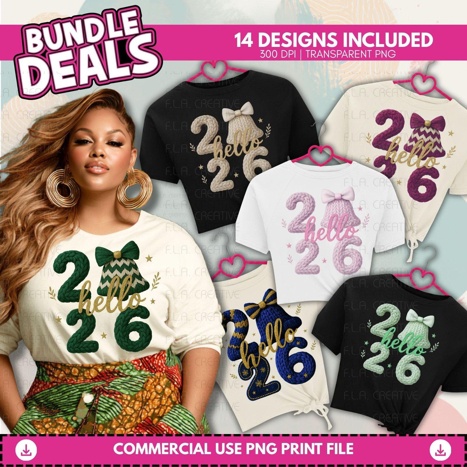 Hello 2026 PNG Bundle, New Year Shirt Png, Faux Knit 2026 Design, Sublimation Png, DTF Print File, Commercial Use
