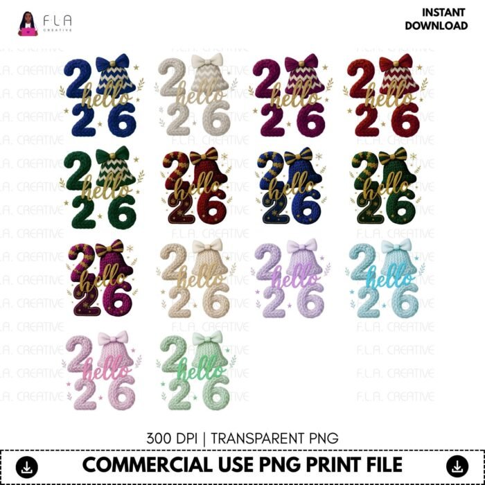Alternative view of Hello 2026 PNG Bundle, New Year Shirt Png, Faux Knit 2026 Design, Sublimation Png, DTF Print File, Commercial Use