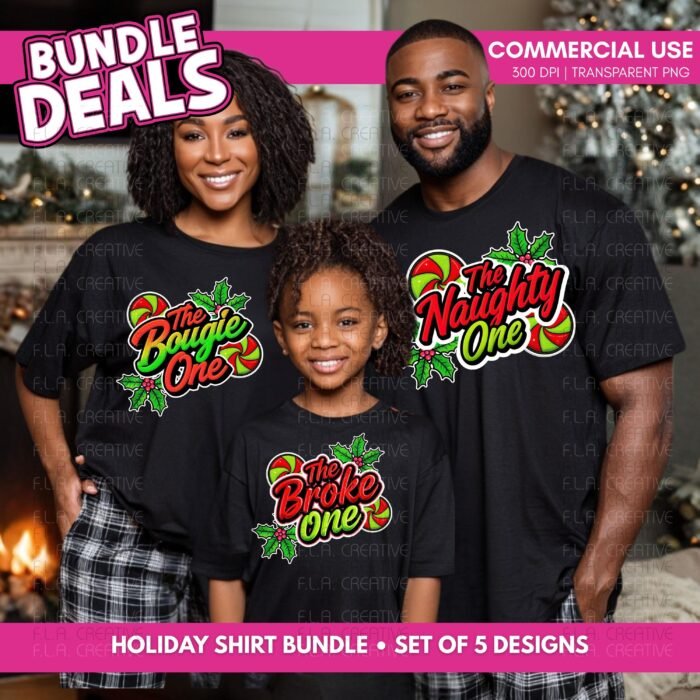 Funny Christmas Shirt PNG Bundle, Naughty Nice Tipsy Bougie Broke PNG, Holiday Family Shirt Designs, Sublimation PNG