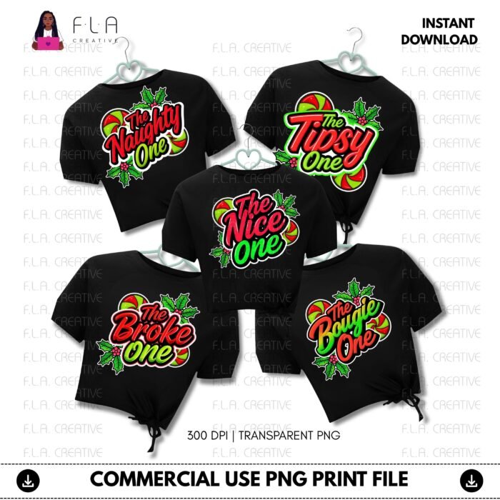 Alternative view of Funny Christmas Shirt PNG Bundle, Naughty Nice Tipsy Bougie Broke PNG, Holiday Family Shirt Designs, Sublimation PNG