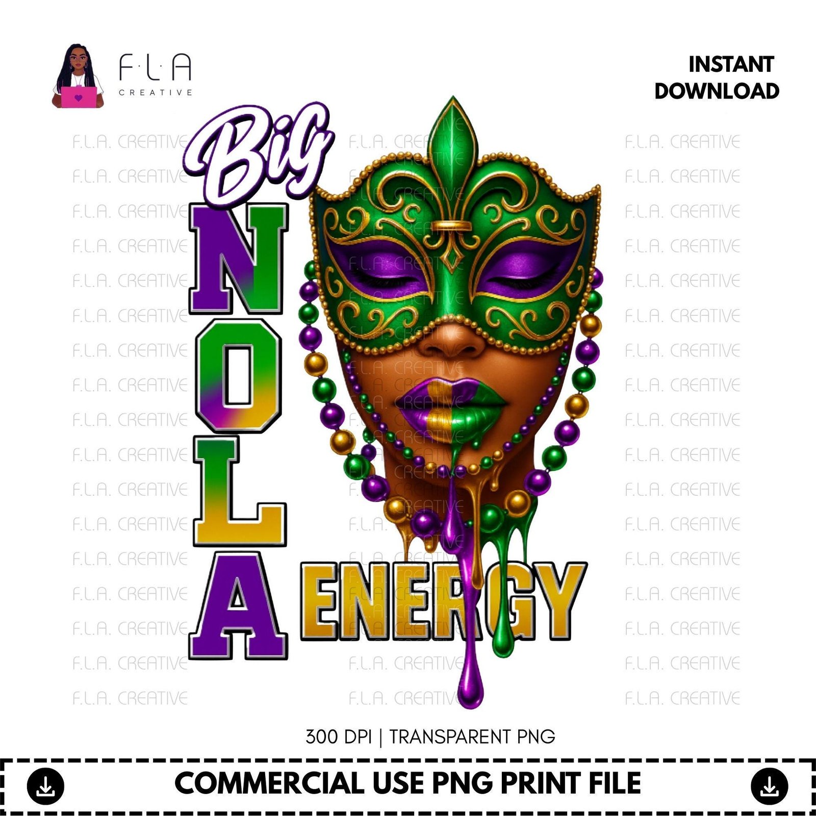 Big NOLA Energy Mardi Gras PNG | Carnival Mask Graphic for Shirts | New Orleans Party Design | Sublimation & DTF Print | Digital Download - Image 2