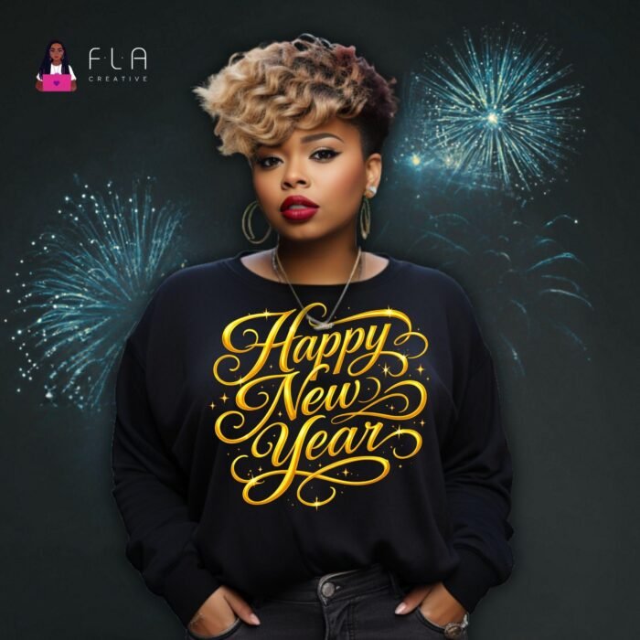 Happy New Year PNG: Gold Script Sparkle Sublimation Design - Commercial Use (Digital Download)