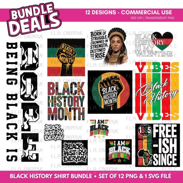 Black History Month PNG Bundle, Black History Shirt Designs, Afrocentric PNG, Juneteenth SVG, Commercial Use