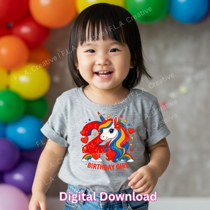 Alternative view of 2nd Birthday Girl Unicorn PNG – Sublimation Design – Rainbow Birthday Shirt PNG – Digital Download – Unicorn Birthday Clipart