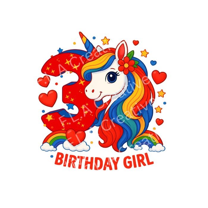 3rd Birthday Girl Unicorn PNG – Sublimation Design – Rainbow Birthday Shirt PNG – Digital Download – Unicorn Birthday Clipart
