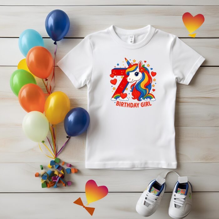 Alternative view of 7th Birthday Girl Unicorn PNG – Sublimation Design – Rainbow Birthday Shirt PNG – Digital Download – Unicorn Birthday Clipart