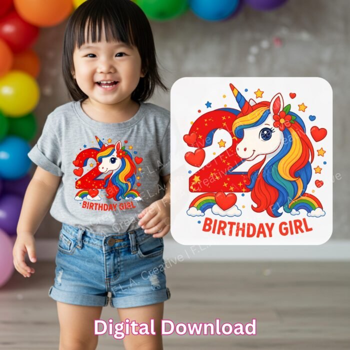 2nd Birthday Girl Unicorn PNG – Sublimation Design – Rainbow Birthday Shirt PNG – Digital Download – Unicorn Birthday Clipart