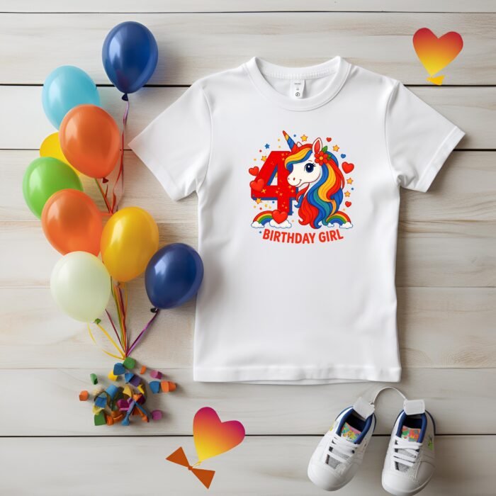 4th Birthday Girl Unicorn PNG – Sublimation Design – Rainbow Birthday Shirt PNG – Digital Download – Unicorn Birthday Clipart - Image 4