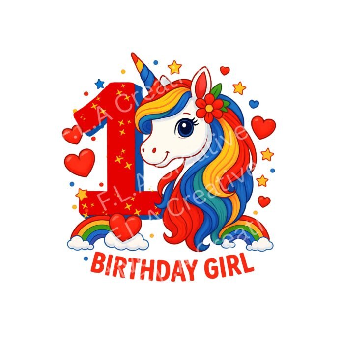 1st Birthday Girl Unicorn PNG – Sublimation Design – Rainbow Birthday Shirt PNG – Digital Download – Unicorn Birthday Clipart
