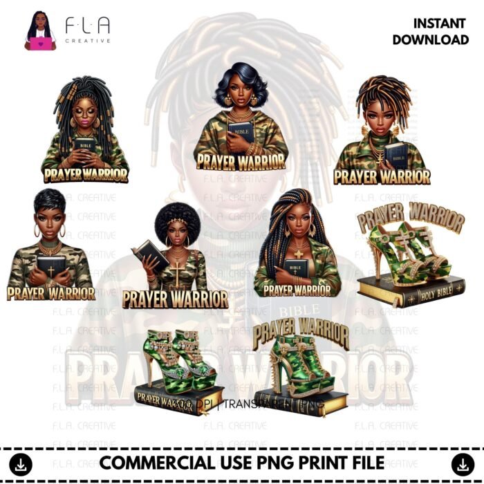 Alternative view of Prayer Warrior PNG Bundle:  Black Woman Faith Clipart (Instant Download)