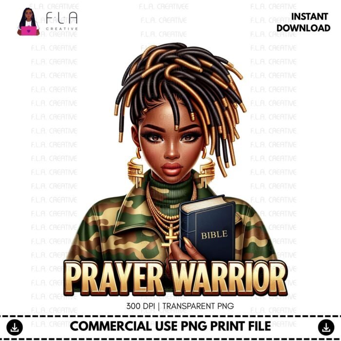 Alternative view of Prayer Warrior PNG, Christian Locs Woman, Black Girl Faith Clipart, Bible PNG, Sublimation Design
