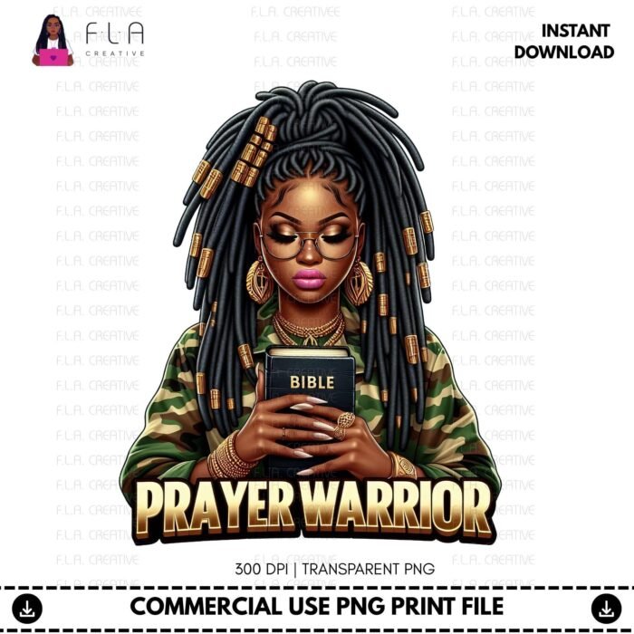 Alternative view of Prayer Warrior PNG, Faith Girl with Locs, Christian Woman PNG, Bible Clipart, Sublimation Art