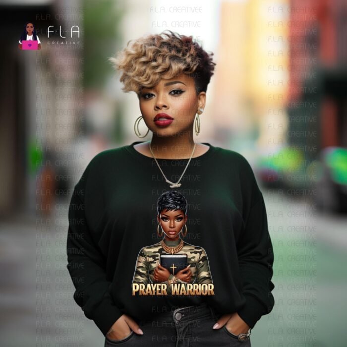 Prayer Warrior PNG, Short Hair Black Woman, Christian Faith Art, Bible PNG, Sublimation Shirt Design
