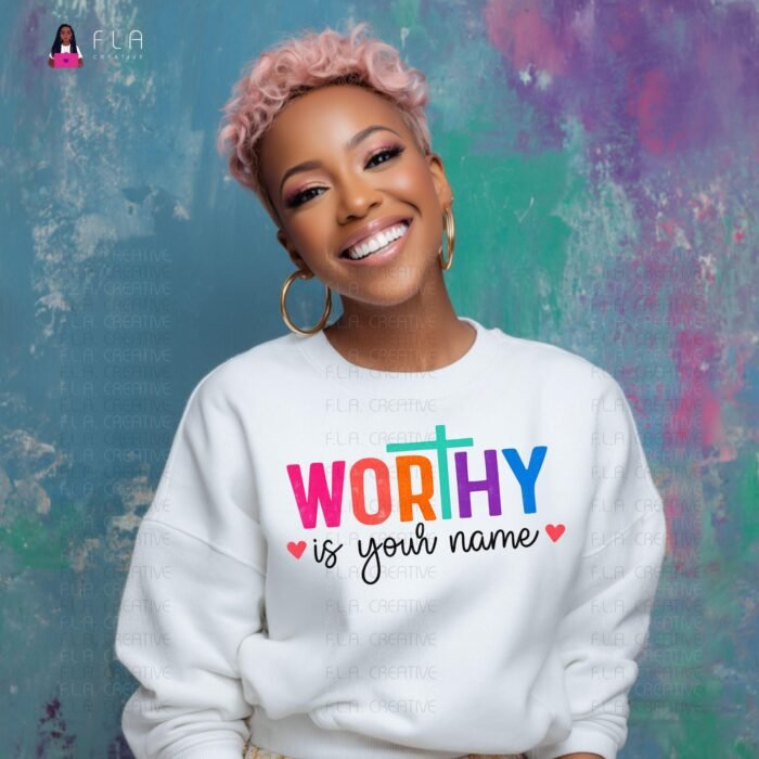 Worthy Is Your Name Rainbow PNG | Bright Christian Cross Design | Sublimation & DTF Shirt Art | Instant Digital Download PNG
