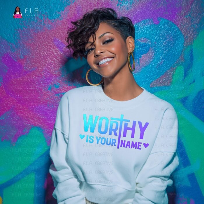 Worthy Is Your Name Blue Purple PNG | Christian Praise Quote Design | DTF/Sublimation Shirt File | Instant Digital Download