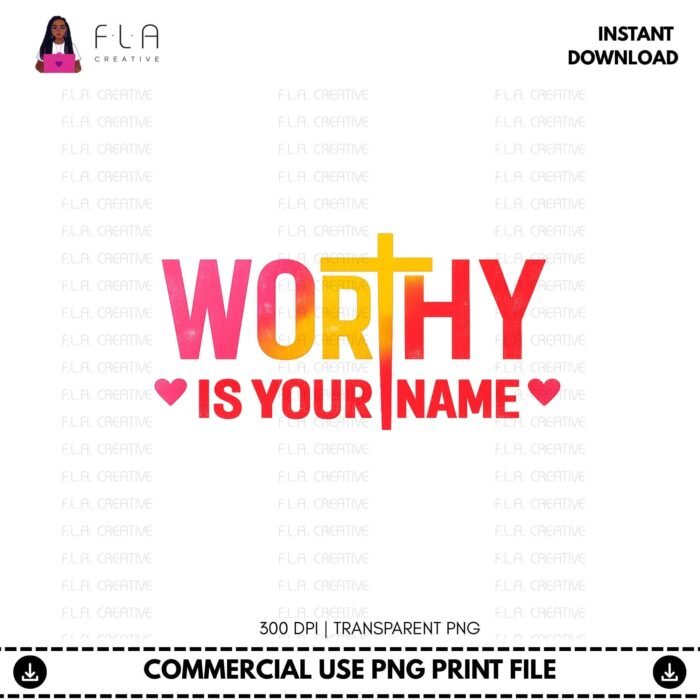 Alternative view of Worthy Is Your Name Red PNG | Jesus Praise Shirt Design | Christian DTF Print File | Cross Typography Sublimation | Instant Digital Download