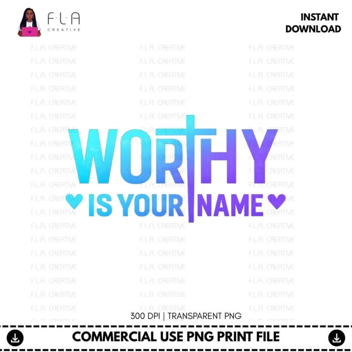 Alternative view of Worthy Is Your Name Blue Purple PNG | Christian Praise Quote Design | DTF/Sublimation Shirt File | Instant Digital Download