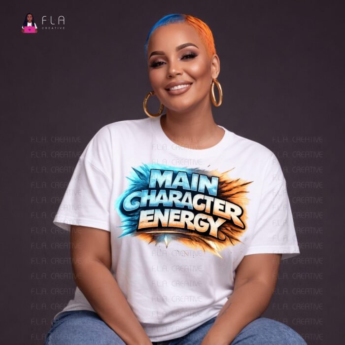 Main Character Energy Blue Orange PNG | Bold Typography DTF Print File | Funny Graphic Tee Sublimation | Instant Digital Download PNG