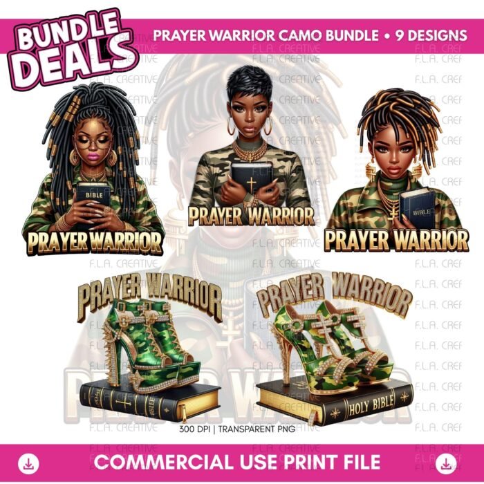 Prayer Warrior PNG Bundle:  Black Woman Faith Clipart (Instant Download)