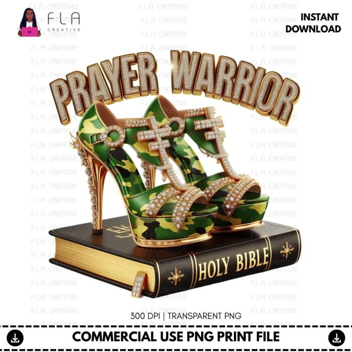 Alternative view of Prayer Warrior PNG, Christian Heels PNG, Faith Fashion Clipart, Luxury Bible Art, Sublimation DTF Shirt Design