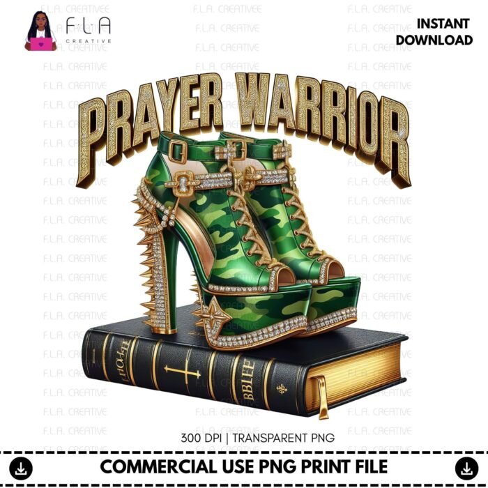 Alternative view of Prayer Warrior PNG, Christian Combat Heels, Faith Statement Art, Bible Clipart, Sublimation DTF Design