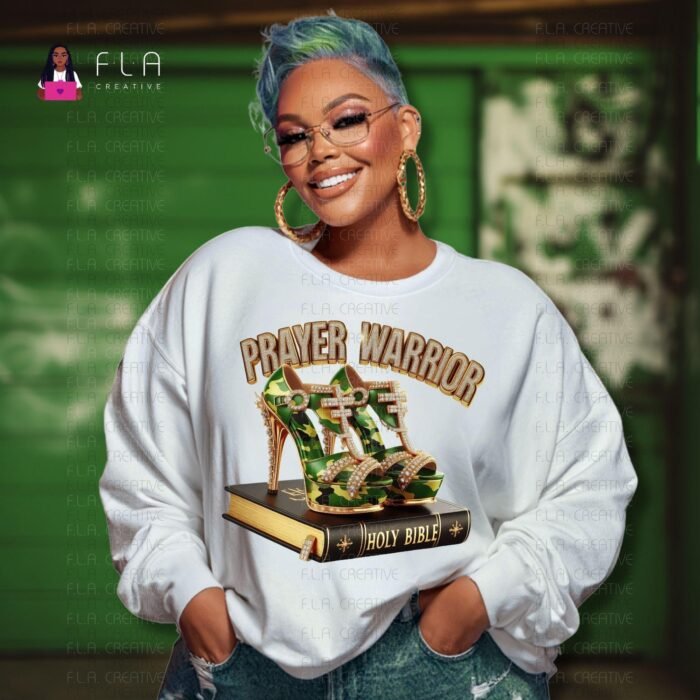 Prayer Warrior PNG, Christian Heels PNG, Faith Fashion Clipart, Luxury Bible Art, Sublimation DTF Shirt Design