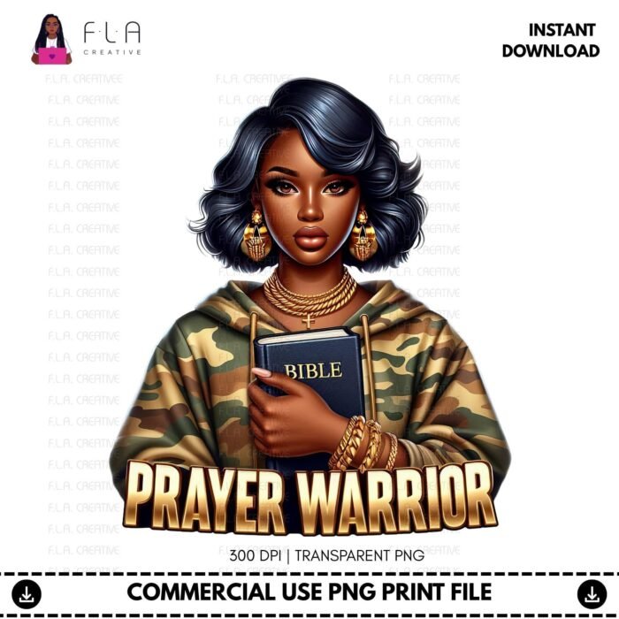 Alternative view of Prayer Warrior PNG, Black Woman Faith Art, Christian Girl PNG, Bible Woman Clipart, Sublimation Shirt Design